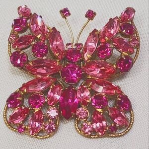 VIntage Regency Large Pink Crystal Butterfly Brooch